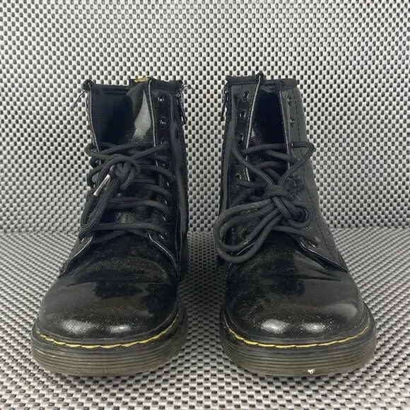 Dr Mantens 1460 Glitter J Boots Kids Size 3 Black Zipper Lace Up - Picture 5 of 12